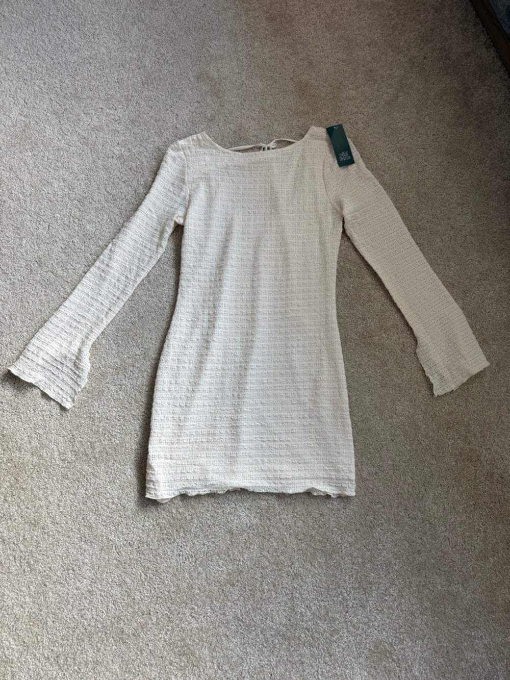 Wild Fable Cream Textured Knit Long Sleeve Mini Dress Small